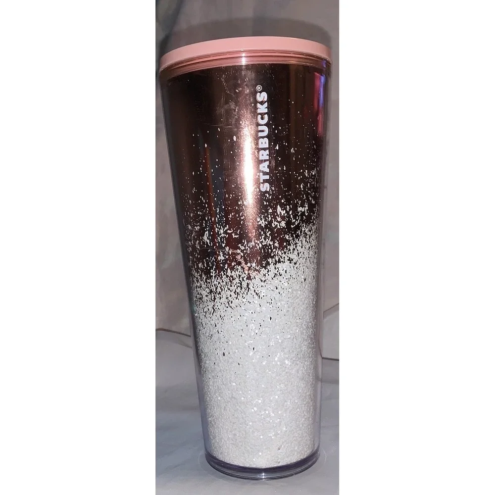 Starbucks Tumbler Holiday Cascading Mirror Glitter Rose Gold Cold Cup‎ 24 oz...